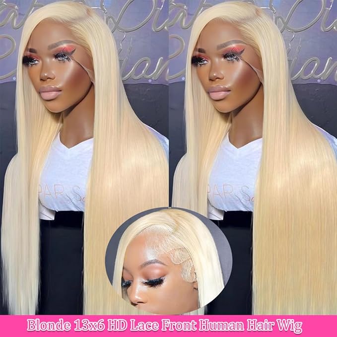 613 Blonde Lace Front Wig Human Hair Pre Plucked with Baby Hair 13x6 HD Transparen Lace Frontal Wig 180% Density Blonde Straight Glueless Wigs Human Hair Natural Hairline 22 Inch Blonde Wig