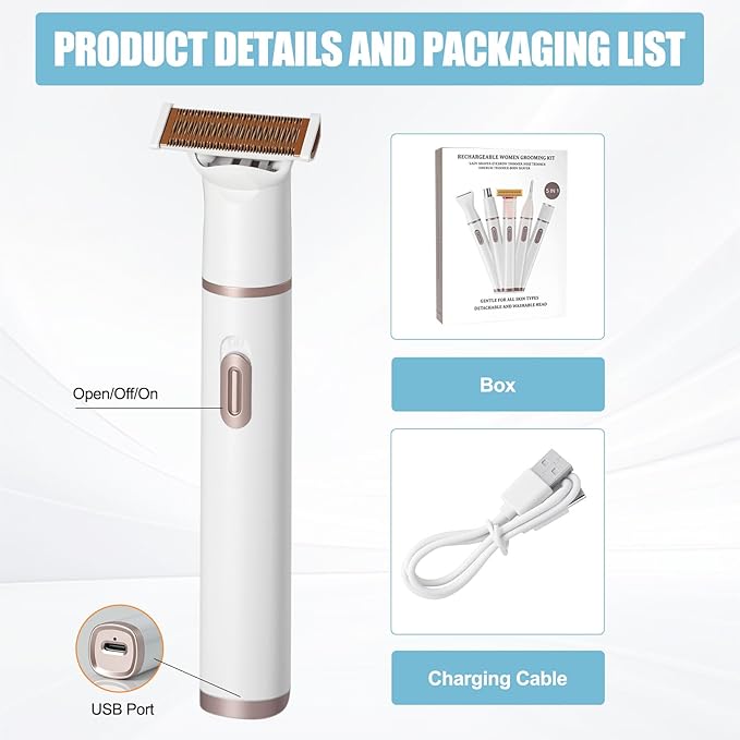 Pluxy Epil Pro 3.0 Women Face Epilator, 5 in 1 Epilator Hair Removal for Women, Electric Rechargeable Facial Hair Divice for Face,Lip,Chin with 5 x Replacement Heads, Nose Trimmer for All Skin Types