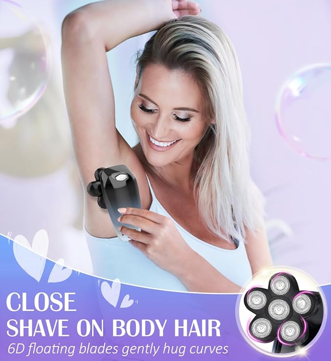 Electric Razors for Women,6 in 1 Womens Electric Leg Shaver Cordless Painless Facial Hair Removal for Arms and Underarms Bikini Trimmer,Portable and Safe Wet and Dry Use Women Shaver,White Black