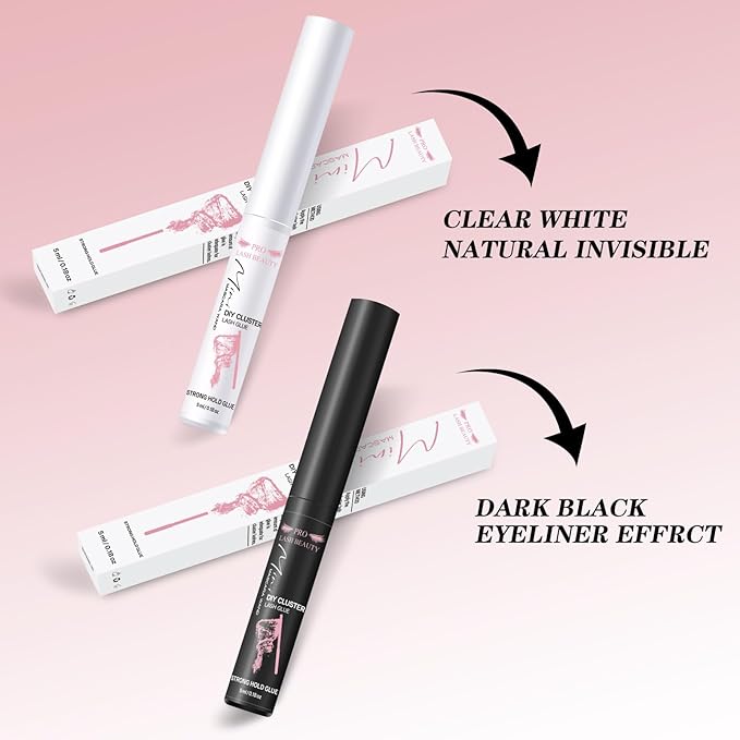 Cluster Lash Glue for DIY Eyelash Extension Lash Bond Glue Mascara Wand Super Strong Hold 48 Hours Waterproof Latexfree (5ml, Clear)