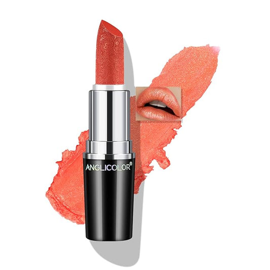 Glitter Coral Lipstick,High Impact Lipcolor,Lightweight Hydrating Formula Smooth and Non-Sticky,Metallic Orange Lipstick For Women,Full-Coverage Lip Color(14 SUNRISE AT SEA, 4g)