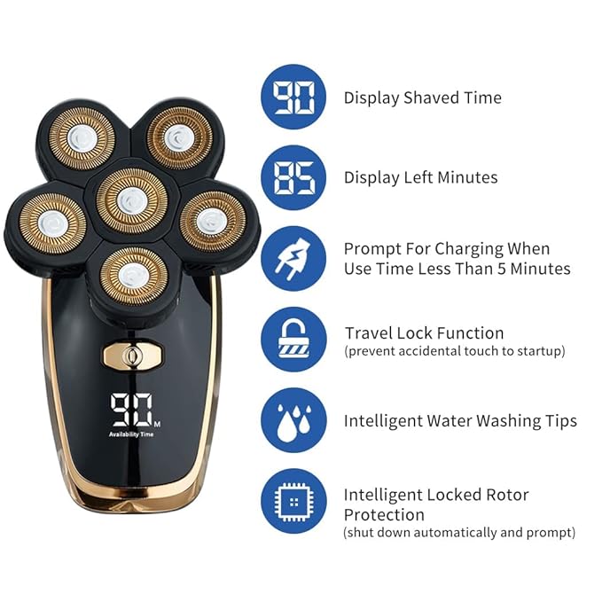 Electric 6D Head Shavers for Bald Men,Electric Razor for Men Head,5-in-1 Grooming Kit Wet Dry Men's Head Shavers,Nose Hair Trimmer,Clippers,Cordless Waterproof USB Charging Rechargeable (LK6302)