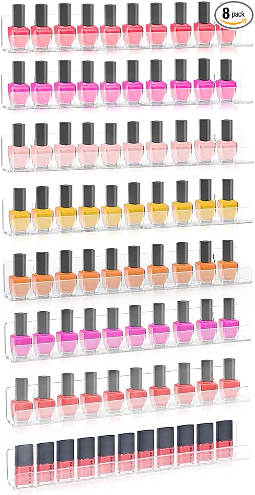 8 Pack Nail Polish Wall Rack, Clear nail polish organizer wall mounted, Acrylic Nail Polish holder storage