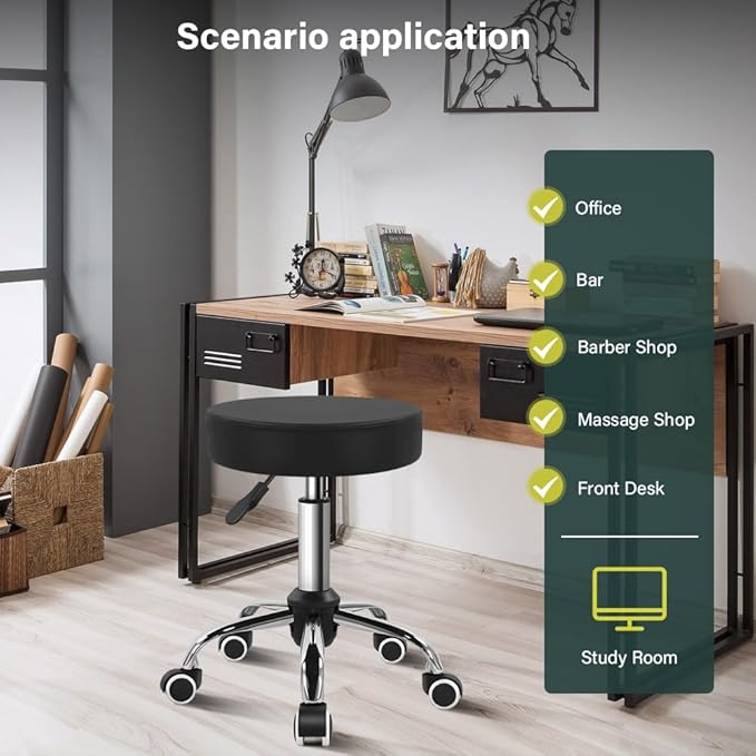 Black PU Leather Swivel Stool with Wheel Perfect for Salon Work Home SPA Shop Height-Adjustable and Cost-Effective Rolling Stool Chair Small (Black)