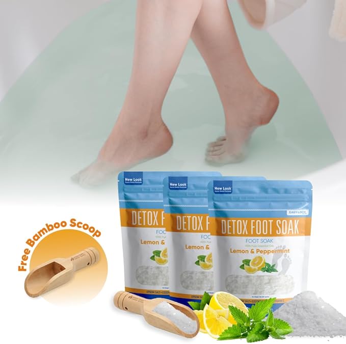 Detox Foot Soak (3 Pack Plus Scoop) Epsom Salt Soothing Soaks and Athlete's Foot Detox with Essential Oils in BPA Free Pouch with Press Lock Seal (Bundle with Three 2 Lbs Pouches 6 Lbs Total)
