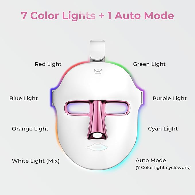 7-1 Colors Red Light Mask for Face, Cordless Red Light Face Mask for Home Use, Ergonomic Design, Portable and Rechargeable