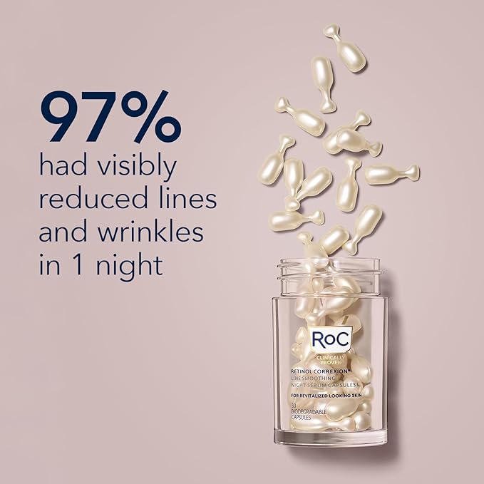 RoC Retinol Correxion Anti-Aging Wrinkle Night Serum, Daily Line Smoothing Skin Care Treatment for Fine Lines, Post-Acne Scars, 80 Capsules (Limited Edition Value Set)