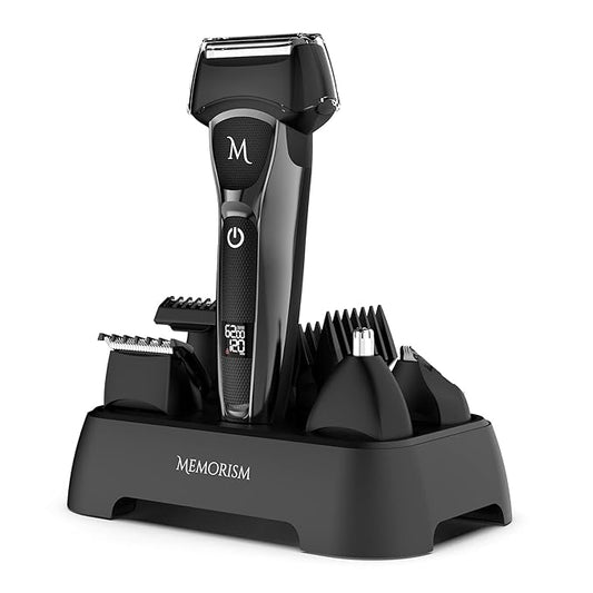 Multifunction Men’s Grooming Kit - Foil Shaver 4-Attachment Body Hair, Nose, Beard Trimmer with Adjustable Guard Heights - Rechargeable with LED Display Blizz GS5 (Black)