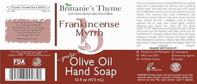 Brittanie’s Pure Castile Liquid Soap Refill, Frankincense, 16 Ounce | Dish Soap, Hair & Body, Home, Gentle and Pure, Made with Natural Luxurious Oils, Vegan & Gluten Free Non-GMO