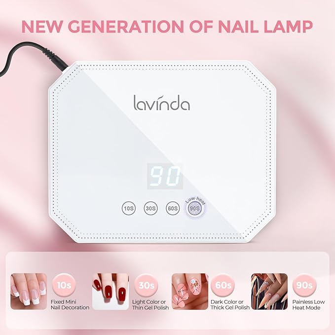 Lavinda 54W UV LED Nail Lamp for Gel Nails, Large Touch Display & Fast Curing, 4 Timer Settings Professional Nail Dryer Light, Compatible All Gel Types Home Salon White
