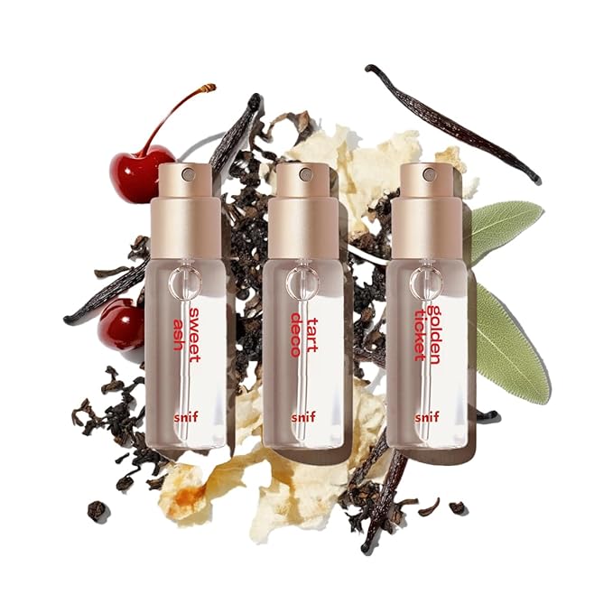 Snif Mini Bundle Perfume, Sweet Ash, Tart Deco, Golden Ticket, Cologne for Men and Women, Long Lasting Fine Fragrance, Non-Toxic, 3 pack