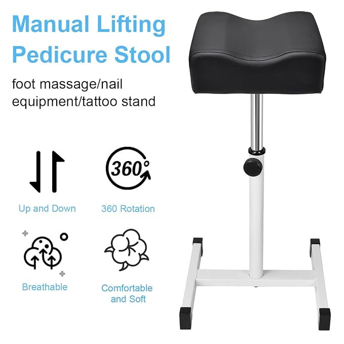 Pedicure Manicure Footrest, Adjustable Height with Soft Cushion Pedicure Stool Non-Slip, Pedicure Nail Equipment for Salon Spa Beauty,Black