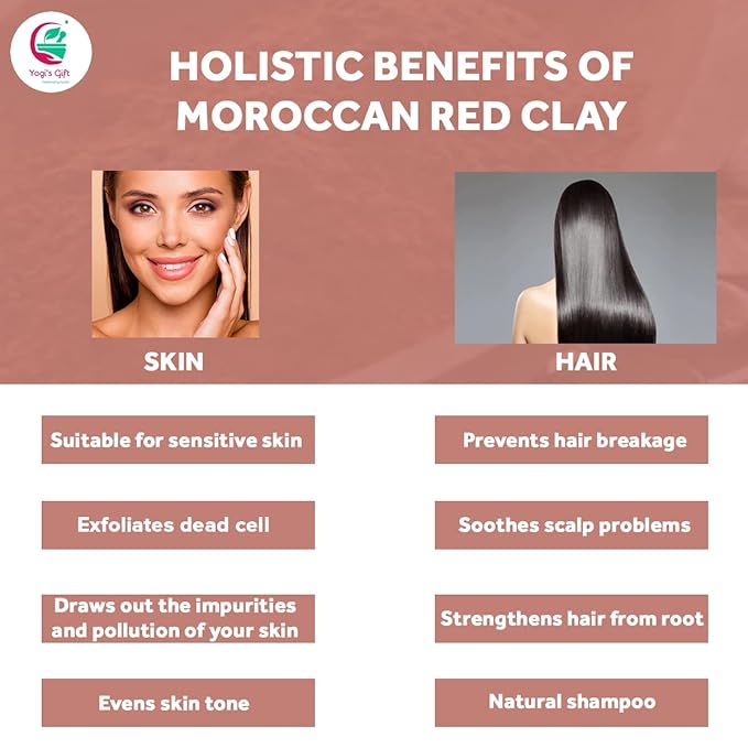 Moroccan Red Clay Powder | 16 Oz | Raw Clay Facial Mask | Deeply Cleanses Pores & Purifies the Skin | By Yogi's Gift ®