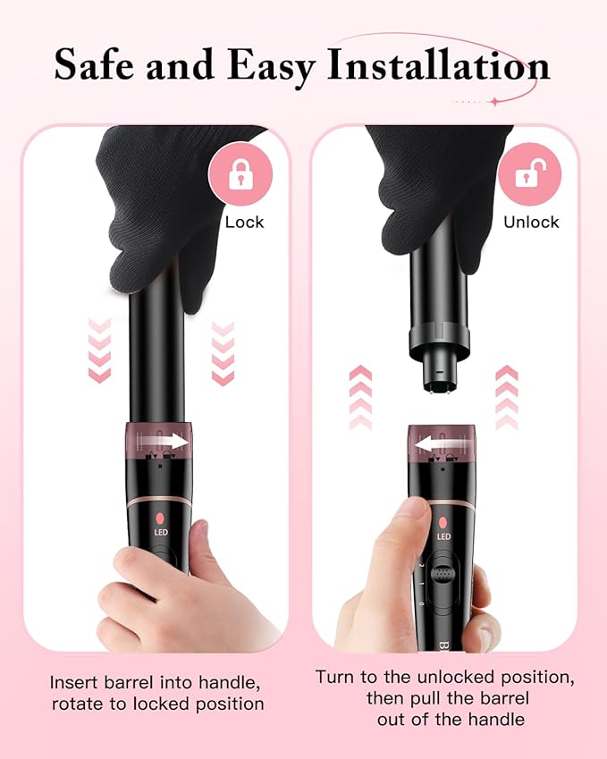 Long Barrel Curling Iron Wand Set, BESTOPE PRO 6 in 1 Curling Wand Set with Ceramic Barrel for Long/Medium Hair, 0.35"-1.25" Interchangeable Hair Wand Curler, Dual Volts, Include Glove & Clips - Black