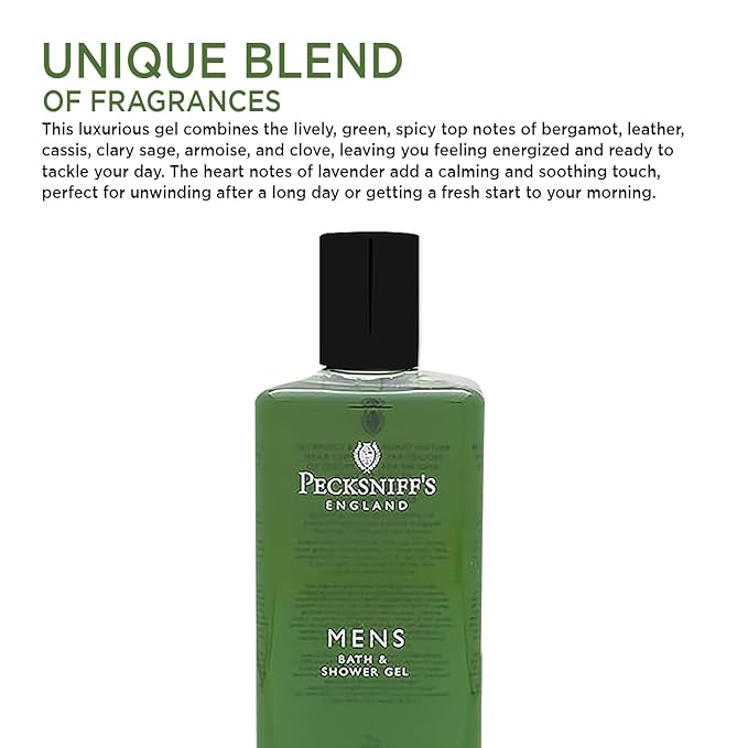 Pecksniff's Men's Luxurious Moisturizing Bath & Shower Gel | Luxury Shower Fougere Scent with Bergamot, Leather, Lavender | Mens Shower Gel | Invigorating Classic Scent, 500ml