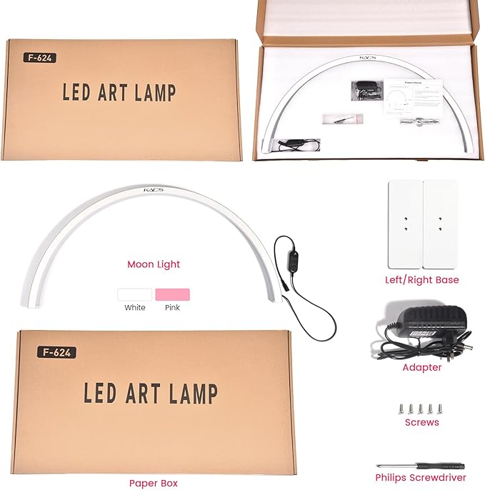 KADS 29In Wide Half Moon Nail Desk Lamp, Half Moon Light for Nail Desk, Lash Light for Eyelash Extensions with 3 Color Temperature 3000k-6500k for Nail, Lash, Tattoo, Skincare (White), E00196