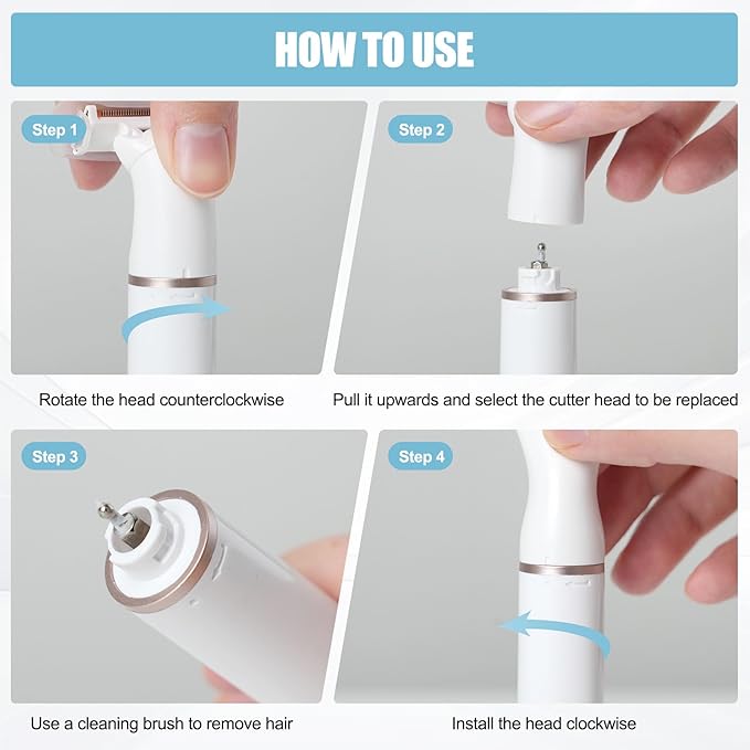 Pluxy Epil Pro 3.0 Women Face Epilator, 5 in 1 Epilator Hair Removal for Women, Electric Rechargeable Facial Hair Divice for Face,Lip,Chin with 5 x Replacement Heads, Nose Trimmer for All Skin Types