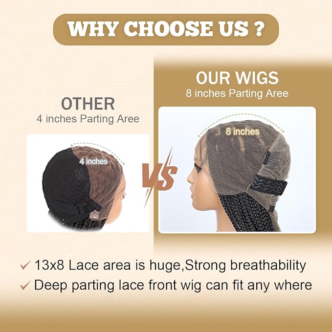 13x8 Braided Lace Front Wigs for Black Women, 36 inch Knotless Box Braids Wigs with Baby Hair, Black Synthetic Medium Braided Wig