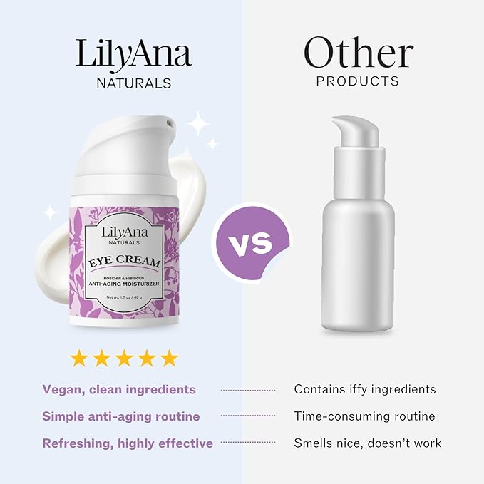 LilyAna Naturals Eye Cream for Dark Circles and Puffiness, Under Eye Cream for Wrinkles and Bags, Anti Aging - helps Improve Dryness; for Sensitive Skin - 1.7 oz - Made in USA