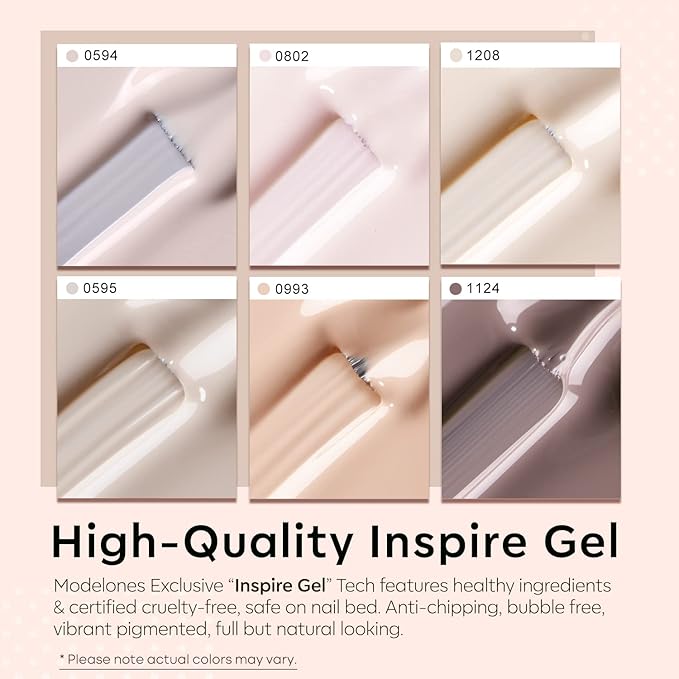 modelones Nude Gel Nail Polish Set 6 Colors, Nuetral Skin Tones Beige Taupe Ivory White Grey Light Brown Gel Polish All Seasons, Soak Off Soapnails Manicure Kit Nail Art Design Salon at Home Gift