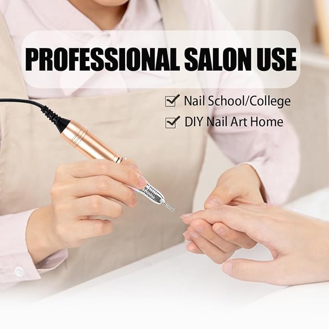 Professional Electric Nail Drill, USB Portable Nail E File Cordless Machine Set for Acrylic Gel Nails, Manicure Pedicure Fast Removal Tool with Nail Drill Bits Sanding Manicure Salon Home (Gold)