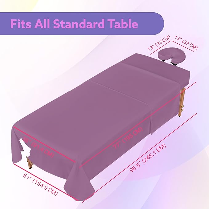 Massage Table Sheets Sets – 4 Set Bundle, 120GSM Double Brushed Microfiber, Premium Massage Sheets Sets, Spa Bed Sheets for Esthetician, Wrinkle & Oil Resistant, Lavender