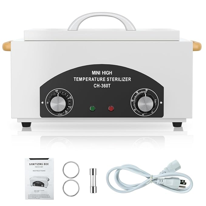 High Temperature Metal Tool Cleaner Machine, 2L Dry Heat Cleaning Box with Temperature & Time Setting, Cleaning Cabinet with Handle, for Beauty Salon, Barber Shop, Lab, Dental, Home, Restaurant, White