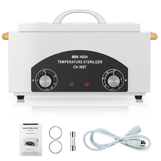 High Temperature Metal Tool Cleaner Machine, 2L Dry Heat Cleaning Box with Temperature & Time Setting, Cleaning Cabinet with Handle, for Beauty Salon, Barber Shop, Lab, Dental, Home, Restaurant, White