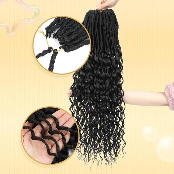 24 Inch Deep Faux Locs Crochet Hair Goddess Locs Crochet Hair for Women Faux Locs Crochet with Curly Ends Pre Looped Deep Wave Soft Locs Synthetic Hair Extension 8 Packs Black Color