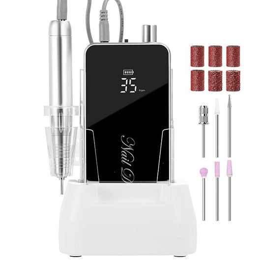 Makartt Electric Nail Drill, 35000RPM Rechargeable Efile with Coreless Motor, Nouvella Portable Nail Filer Machine for Acrylic Gel Removal with Drill Bits Set, Black