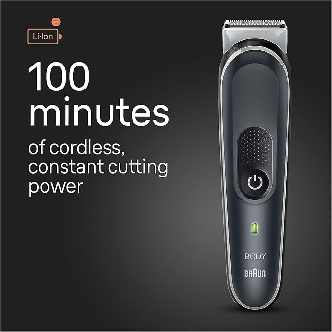 Braun Body Groomer 5 for Men, BG5340, Manscaping Tool, SkinShield Technology, Sensitive Comb, Lifetime Sharp Metal Blade, Body Groomer for Men, Gray/White