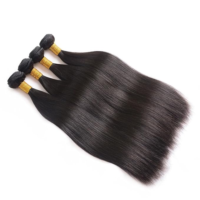 Straight Human Hair Bundles - 100% Unprocessed Brazilian Virgin Hair, 20 Inch, Natural Black Color, Double Weft for Women