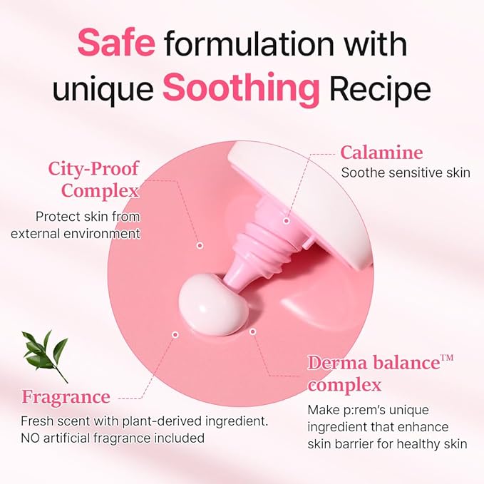 MAKE P:REM Soothing Pink Tone Up Sunscreen, Mineral Sunscreen for Dehydrated Skin, Lightweight, Non-Greasy Formula, Skin Tone Correction, Korean Sunscreen, SPF 50, 1.69 Fl. Oz. 50ml