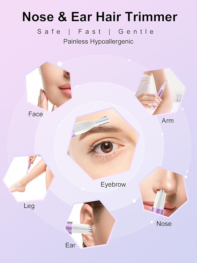 Nose Hair Trimmer for Women Men,2025 Rechargeable 2 in 1 Eyebrow & Facial Trimmer, Professional Painless Ear Hair Trimmer with Powerful Motor and Dual-Edge Blades Easy Cleansing (Purple)