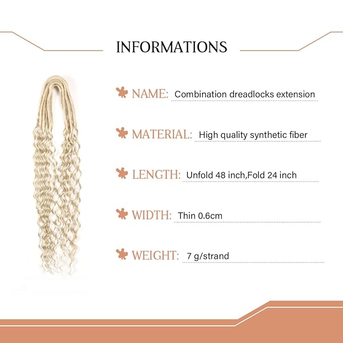 24 In Curly Dreadlock Extensions, 10 Strands 613 Blonde Synthetic Double Ended Dreads Extensions, 100% Handmade Dreads Hippie Style Dreadlocks for Woman