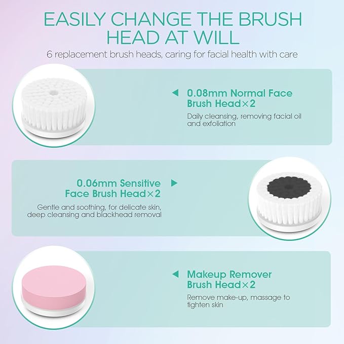 VOYOR Facial Cleansing Brush Electric for Deep Skin Cleansing Face Scrubber Rechargeable for Exfoliating and Removing Blackhead Spin Face Brush for Massaging, Remove Makeup Facial Brush FB101