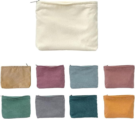9-Piece 10x7 Corduroy Cosmetic Organizer Set - Zippered Travel Toiletry Bags with Aesthetic Design, Large Capacity Makeup Storage for Women (9 Colors)