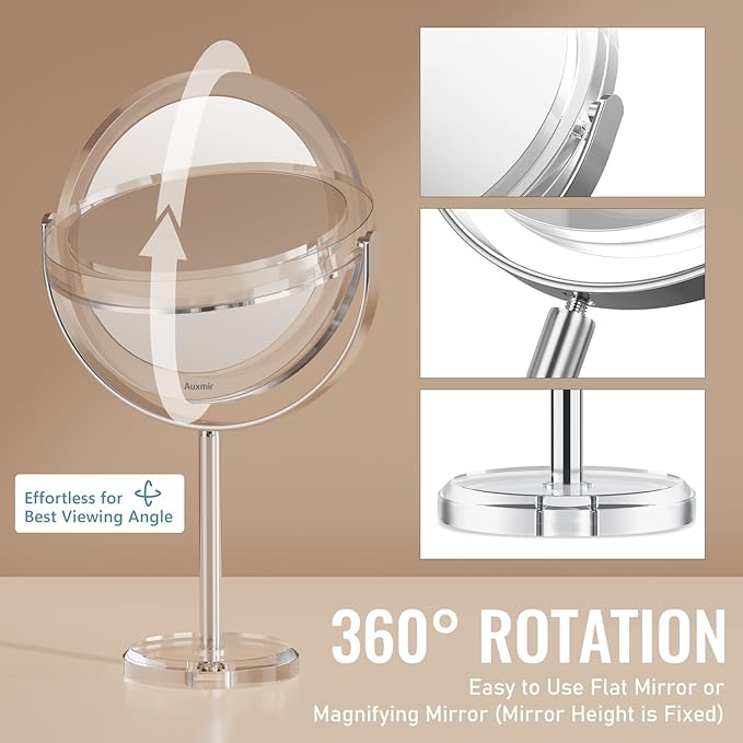 10X Magnifying Makeup Mirror, Double Sided 1X/10X Magnifying Mirror, Tabletop Magnified Vanity Mirror with Magnification, 360° Rotation, Stand for Dressing Table, Bathroom, Bedroom