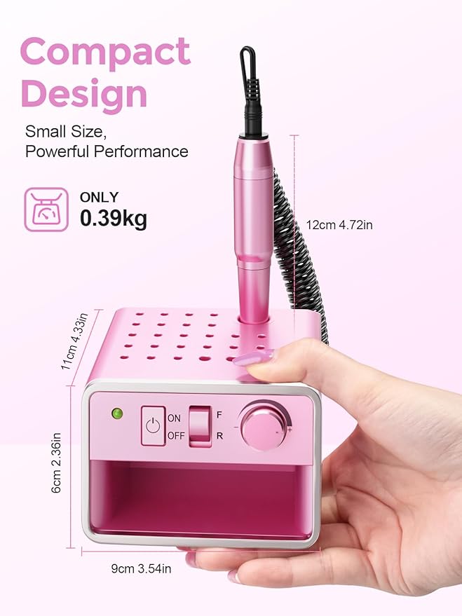 Subay Nail Drill Machine Electric File, Portable for Acrylic Gel Dip Powder Nails, Nail Drill Kit for Manicure Pedicure, Nail Set with Everything, Rose Pink