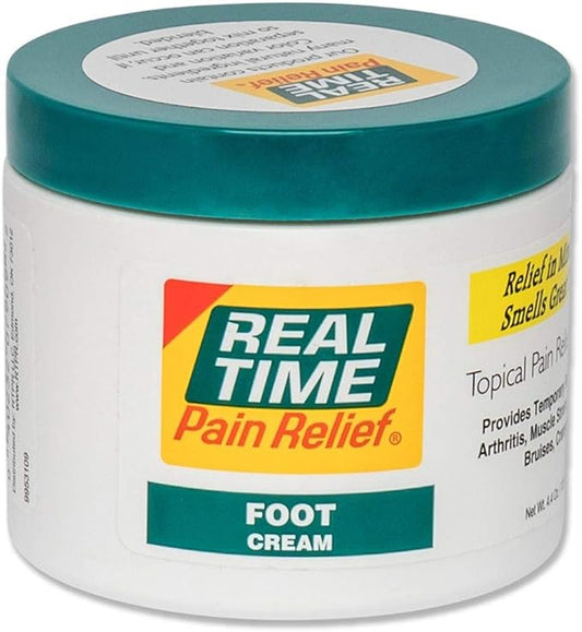 Real Time Pain Relief Foot Cream - 4.4oz Jar | Advanced Relief for Foot Pain, Muscle Strains, and Arthritis |15 Natural Ingredients Including Eucalyptus, Tea Tree Oil, Menthol, Vitamin E, and Emu Oil