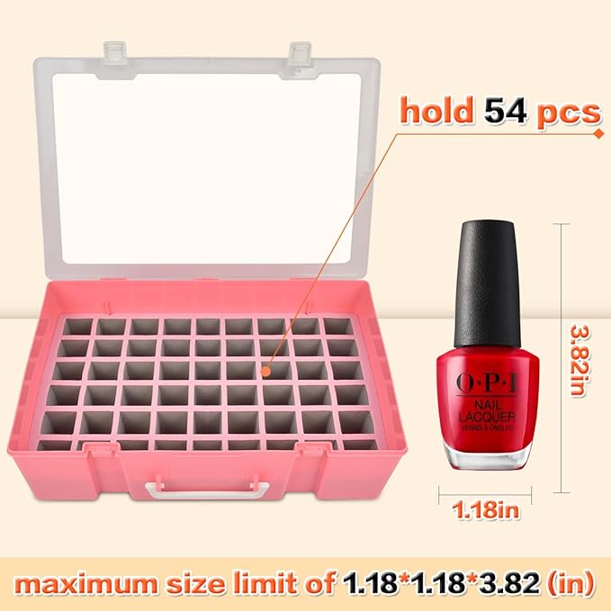 ALCYON Universal Nail Polish Holder & Organizer Contains 54 Bottles for Gellen, for Beetles, for Sally Hansen, for OPI, for Essie and Other Fingernail Polish (ONLY A CASE)-Pink