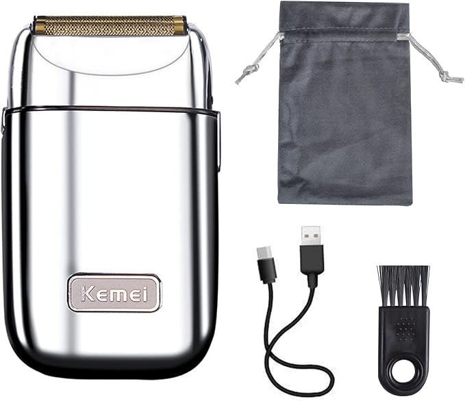 KEMEI Electric Razors for Men, Professional Cordless All Metal Electric Razor, Lithium Titanium Razors, USB Rechargeable Facial Beard Trimmer (TX1 Silver)
