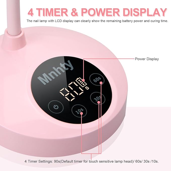 U V Nail Lamp, Rechargeable U V Light for Gel Nails Polish, Mini Flash Cure Light for Gel X Nails, Cordless U V LED Nail Lamp, Nail Dryer with 4 Timers&Sensor, Fast Curing Gooseneck U V Lamp, Pink
