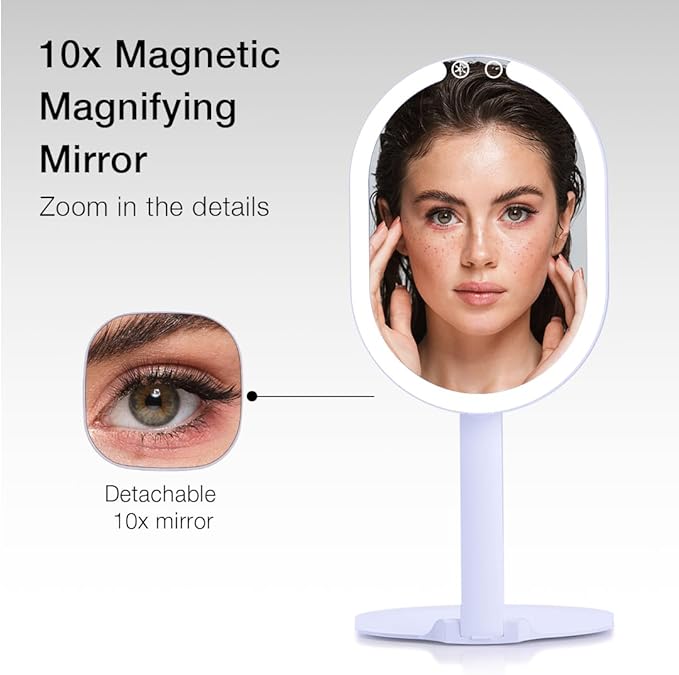 Fancii LED Rechargeable Portable Makeup Mirror with 3 Color Light Settings & 10x Magnetic Magnifying Mirror – Ultra Slim, Foldable Travel Vanity Mirror, 1500 mAh Battery, Height (Purple)
