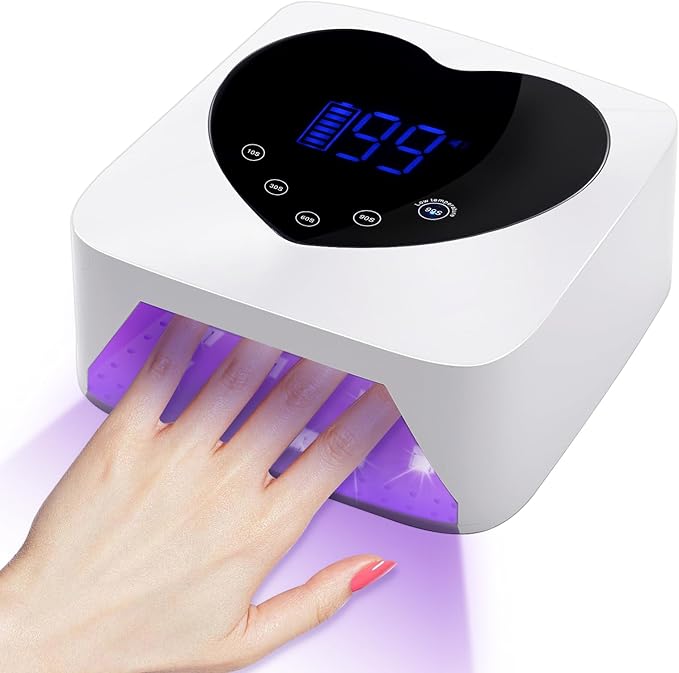 Cordless UV Led Nail Lamp, 72W UV Nail Light for Nail Polish, Rechargeable Nail Dryer, Heart Nail Lamp with 5 Timer and LCD Display, Professional Nail Lamp for Valentines Day Gifts and Nail Salon