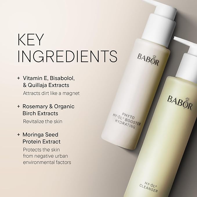 BABOR HY-OL Cleanser & Phyto HY-OL Booster Hydrating Set, Double Cleansing, Oil Cleanser and Makeup Remover Oil for Dull, Dry Skin