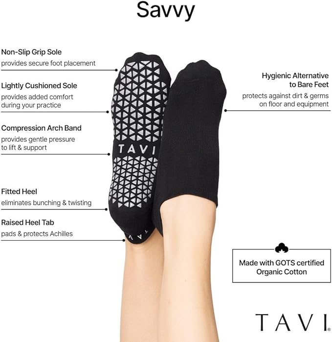 TAVI Women’s Savvy Grip Socks - Pilates for Women, Slipper, Yoga, and Ballet, Barre