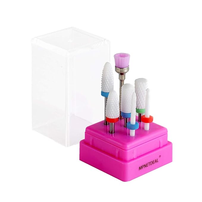 Ceramic Nail Drill Bits Set 7Pcs, Durable Less Dust, 3/32 inch for Acrylic Gel Nails Cuticle Manicure, Professional Acrylic Nail File Drill Bit