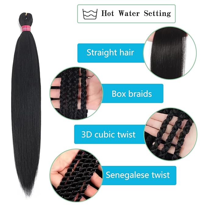 Pre-stretched Braiding Hair, Original Braid Hair Extensions, Hot Water Setting Crochet Hair Braids, Yaki Texture Easy Braiding Hair (14''-pack of 8, 1b)…