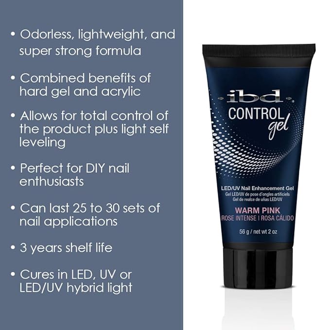 IBD Pro-Hybrid Nail Control Gel, Warm Pink Color, LED/UV Nail Enhancement Gel
